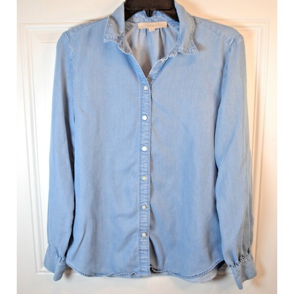LOFT Button Down Chambray Blouse Women's Top Size S - Picture 1 of 8